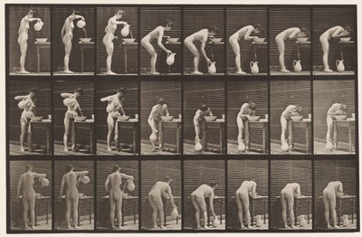 Placa 413. Vertiendo Agua en un Lavabo y Lavándose la Cara de Eadweard Muybridge