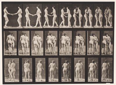 Placa 444. Dos Modelos Dándose la Mano y Besándose de Eadweard Muybridge