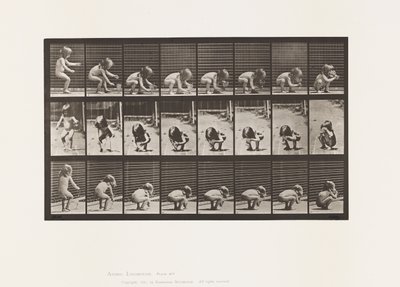 Placa 477. Niño, agachándose, levantando una copa y bebiendo de Eadweard Muybridge