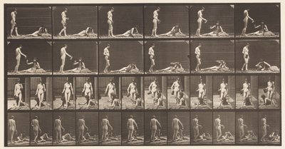 Placa 485. Dos modelos; A, 10 de pie y llenando una copa, 1872-1885 de Eadweard Muybridge