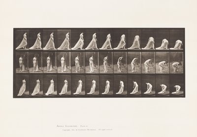 Placa 56. Caminando, girando y agachándose para levantar el tren de Eadweard Muybridge