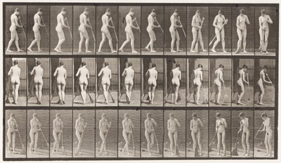Placa 58. Caminando, girando, barriendo el suelo de Eadweard Muybridge