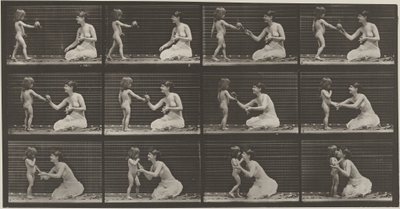 Placa número 465. Niño llevando un ramo de flores a una mujer,1887 (foto) de Eadweard Muybridge