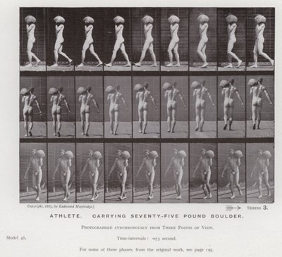 La figura humana en movimiento: Atleta, cargando una roca de setenta y cinco libras de Eadweard Muybridge