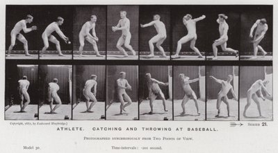 La figura humana en movimiento: Atleta, atrapando y lanzando en béisbol de Eadweard Muybridge