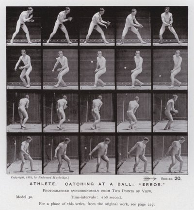 La figura humana en movimiento: atleta atrapando una pelota, "error" de Eadweard Muybridge