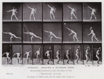 La figura humana en movimiento: Atleta, lanzando una roca de 20 libras de Eadweard Muybridge