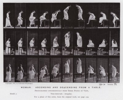 La figura humana en movimiento: Mujer, subiendo y bajando de una mesa de Eadweard Muybridge