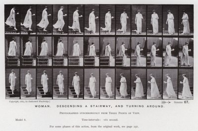 La Figura Humana en Movimiento: Mujer, bajando una escalera y girando de Eadweard Muybridge