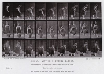 La Figura Humana en Movimiento: Mujer, Levantando una Cesta de Bushel de Eadweard Muybridge