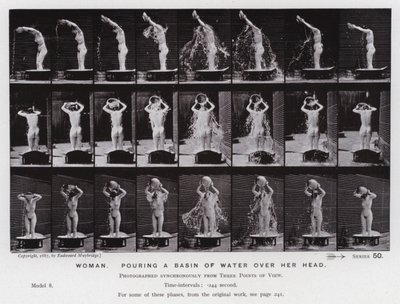 La Figura Humana en Movimiento: Mujer, vertiendo un cuenco de agua sobre su cabeza de Eadweard Muybridge