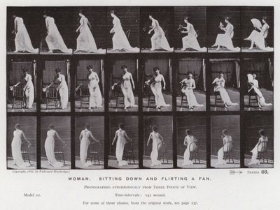 La figura humana en movimiento: Mujer, sentándose y agitando un abanico de Eadweard Muybridge