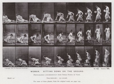 La figura humana en movimiento: Mujer, sentándose en el suelo de Eadweard Muybridge