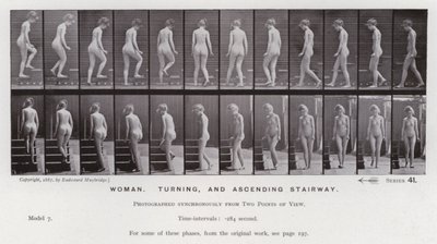 La Figura Humana en Movimiento: Mujer, girando y subiendo escalera de Eadweard Muybridge