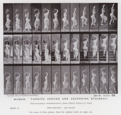 La Figura Humana en Movimiento: Mujer, girando y subiendo escalera de Eadweard Muybridge