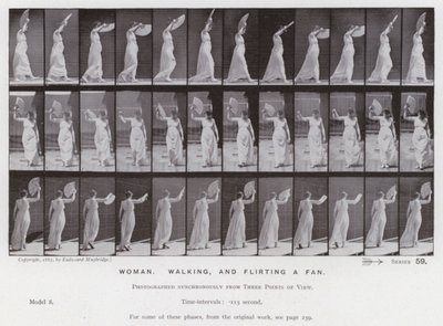 La figura humana en movimiento: Mujer, caminando y agitando un abanico de Eadweard Muybridge