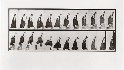 Mujer subiendo escaleras y saltando, Placa 173 de Animal Locomotion de Eadweard Muybridge