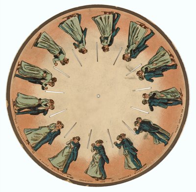 Disco de zoopraxiscopio mostrando una pareja bailando vals, 1893 de Eadweard Muybridge