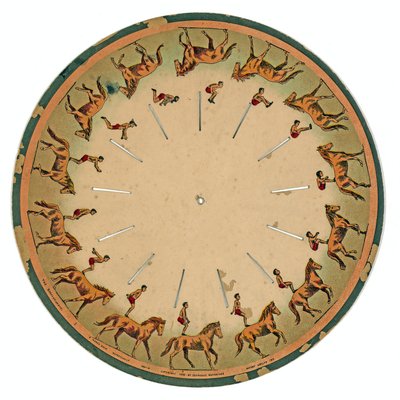 Disco de zoopraxiscopio mostrando un acróbata realizando un salto mortal a caballo, 1893 de Eadweard Muybridge