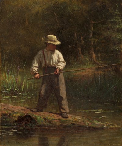 Niño pescando, c.1860 (óleo sobre lienzo) de Eastman Johnson