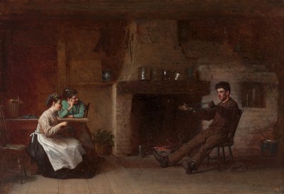 Winding Yarn (Interior de una cocina de Nantucket) de Eastman Johnson