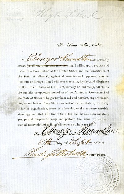 Juramento de lealtad de Ebenezer Knowlton de Missouri, Condado de St. Louis de Ebenezer Knowlton