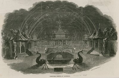Templo de fuegos artificiales en los Jardines Reales de Vauxhall, Londres de Ebenezer Landells