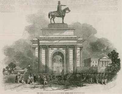 La gran estatua de Wellington y el Arco como aparecería desde Constitution Hill de Ebenezer Landells