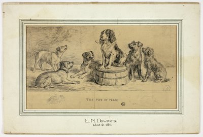 La pipa de la paz (anverso); Boceto de la calle Village (reverso) de Ebenezer Newman Downard