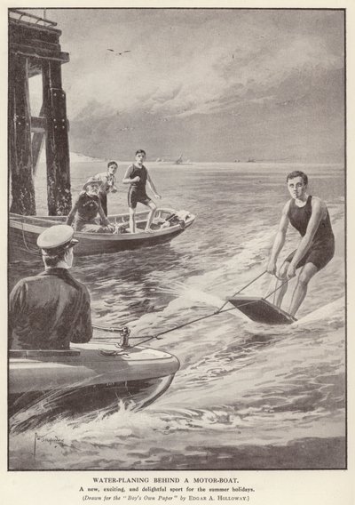 Esquí acuático detrás de un bote a motor de Edgar Alfred (after) Holloway