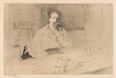 Retrato de Anatole France detrás de su escritorio de Edgar Chahine (signed by artist)