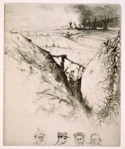 Norte de Francia: trincheras abandonadas después de la Primera Guerra Mundial (grabado) de Edgar Chahine