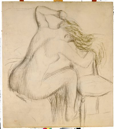 Mujer desnuda sentada peinándose de Edgar Degas