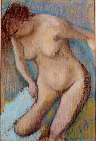 Después del baño. Mujer desnuda secando su muslo derecho. Pintura al pastel de Edgar Degas (1834-1917) 1866. Roma, Galería de arte moderno de Edgar Degas