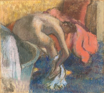Después del baño, mujer secando su pierna de Edgar Degas