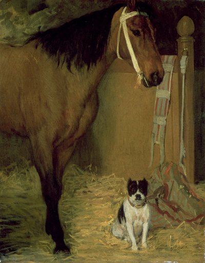 En el establo, caballo y perro, c.1862 de Edgar Degas