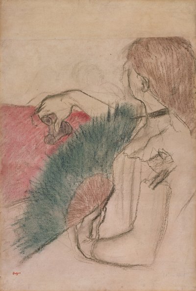 En el teatro, Mujer con abanico, 1880 de Edgar Degas