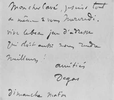 Carta autografiada a Albert Boulanger-Cave de Edgar Degas