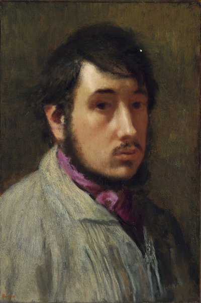 Autorretrato - Pintura de Edgar Degas (1834-1917), óleo sobre papel, hacia 1858, 47x32 cm - (Autorretrato, Óleo sobre papel de Edgar Degas) - Colección Privada de Edgar Degas