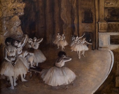 Repetición de ballet en el escenario de Edgar Degas