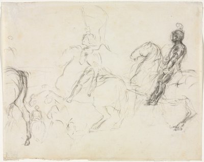 Escena de batalla con figuras armadas a caballo (recto) de Edgar Degas