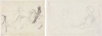 Escena de batalla con figuras armadas a caballo (recto) Dos mujeres sentadas (verso) de Edgar Degas