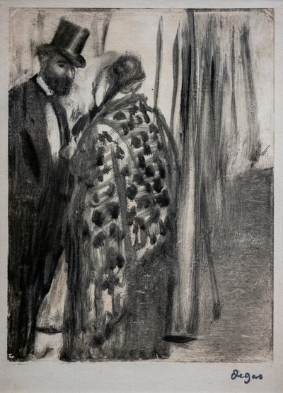 Conversación (Ludovic Halevy y Madame Cardinal). Alrededor de 1876-1877. Monotipo con monturas de tinta negra sobre cartón de soporte secundario por el artista de Edgar Degas