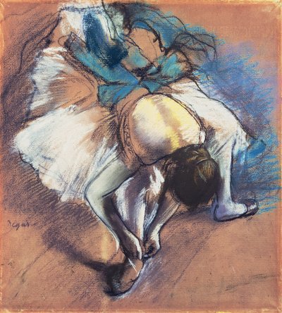 Bailarina ajustando su zapato, c.1880-85 de Edgar Degas