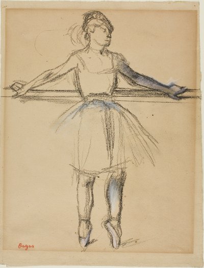 Bailarina en el bar (en punta), c.1885 (carboncillo con pastel y estompe sobre papel verjurado color canela) de Edgar Degas
