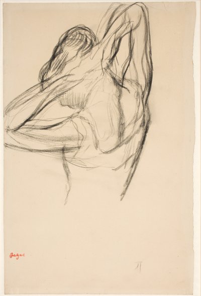 Bailarina de medio cuerpo con los brazos cruzados detrás de la cabeza, c.1890 (lápiz sobre papel) de Edgar Degas