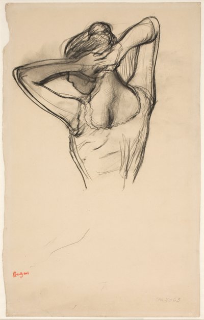 Bailarina de medio cuerpo con los brazos cruzados detrás de la cabeza, c.1890 (lápiz sobre papel) de Edgar Degas