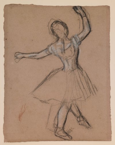 Bailarina en escena y en movimiento, c.1880-85 (tiza fabricada en blanco, negro y rojo) de Edgar Degas