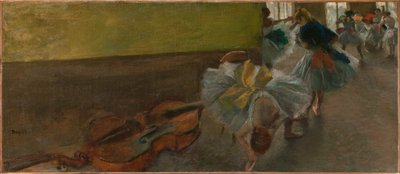 Bailarines en la Sala de Ensayo con un Contrabajo, c.1882-85 de Edgar Degas