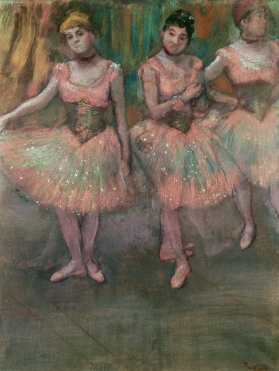 Bailarinas con faldas color salmón de Edgar Degas